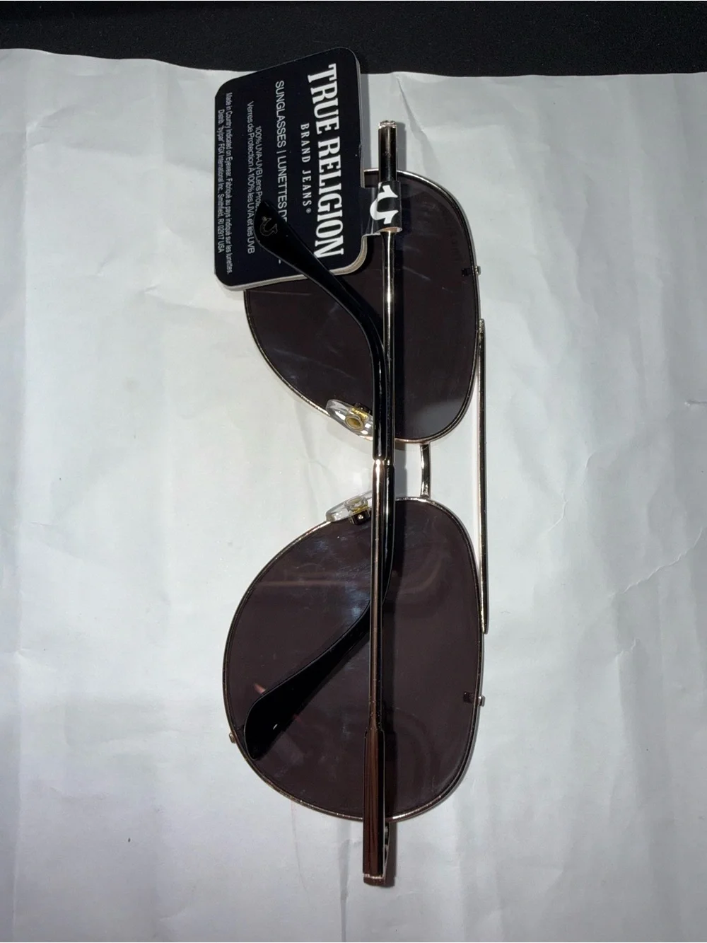 True Religion Unisex Double Bridge Gold Aviator Sunglasses NWT